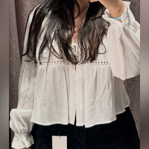 Zara White Blouse with Lace Detail